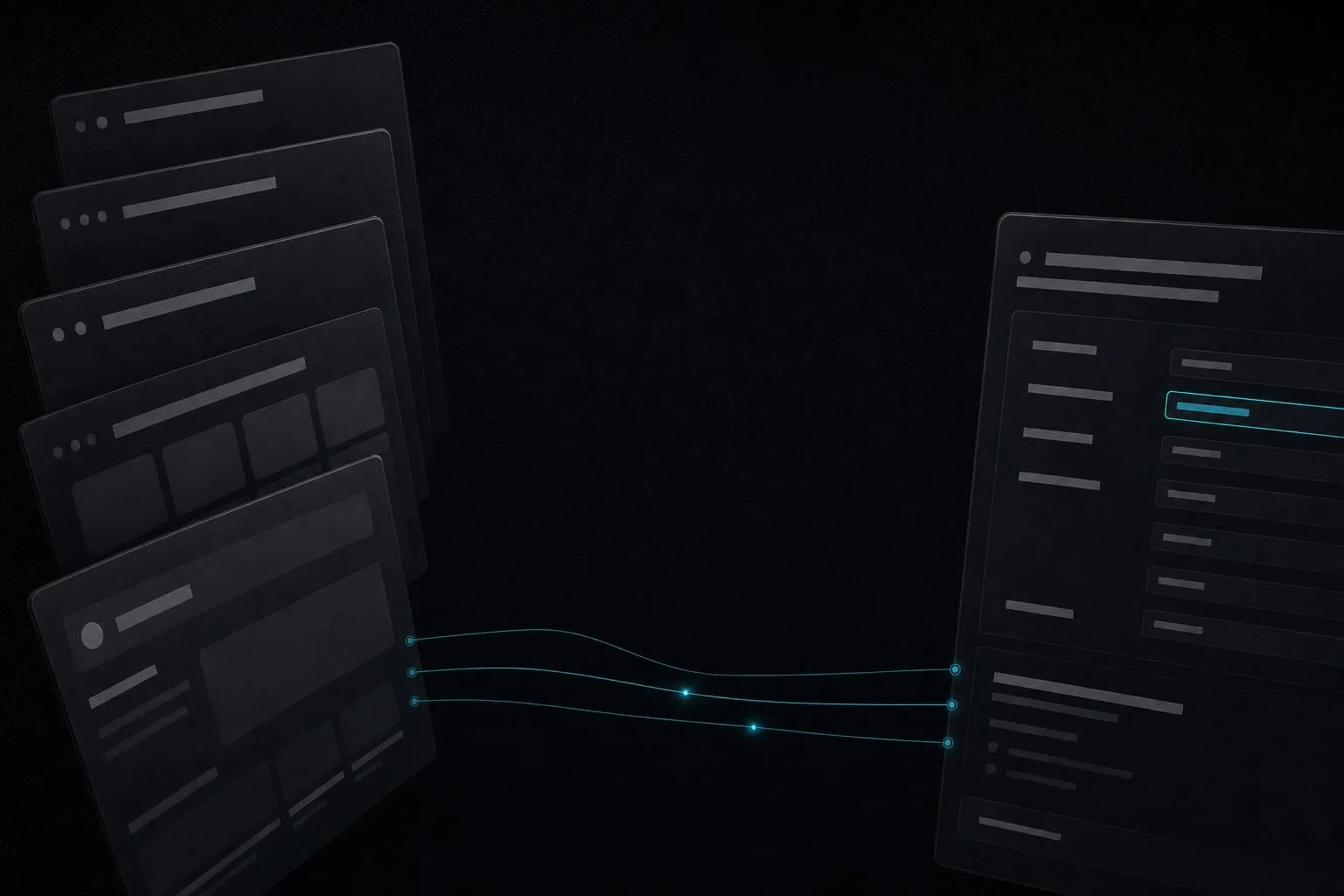 Illustration for the docuweave case study: source pages and a template page joined by thin cyan threads.