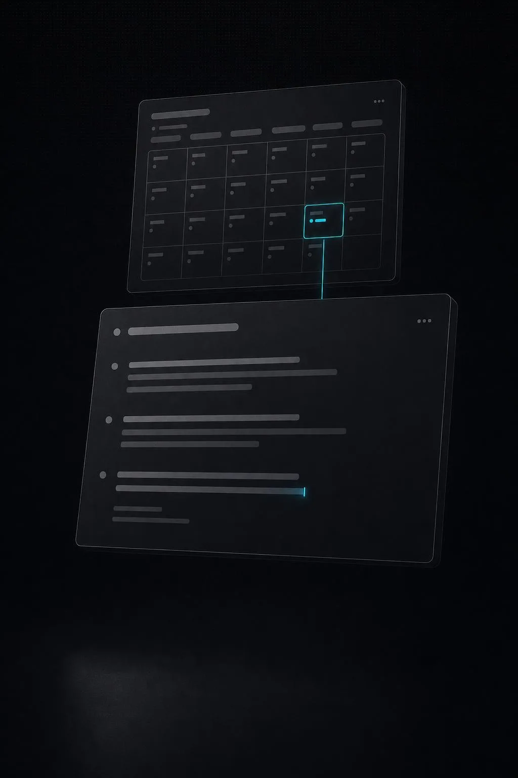 Illustration of a first call becoming a plan: a calendar with one slot highlighted, and a notes panel filling in beneath it.