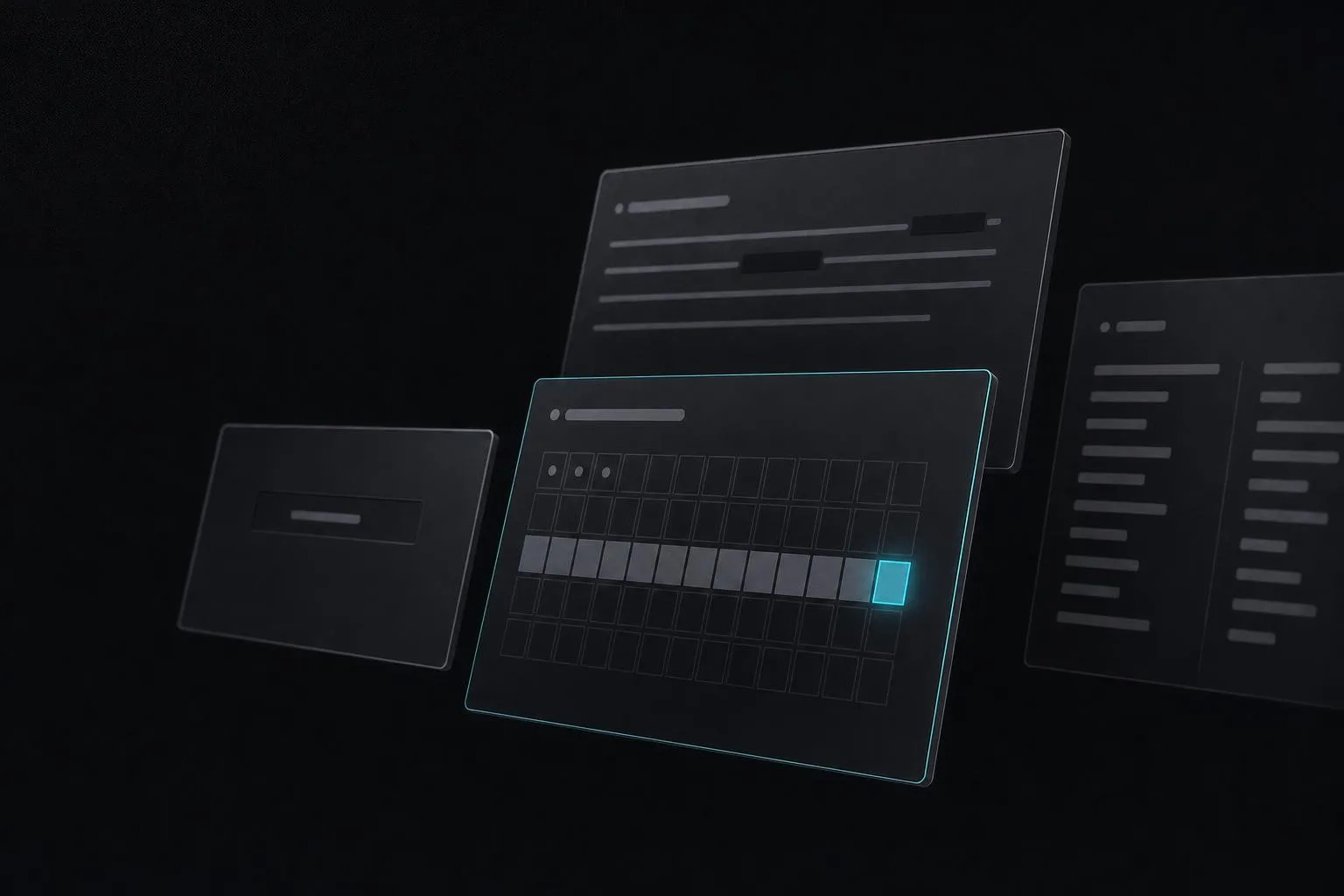 Illustration of Keirsdad’s idea: small tool panels at different depths, one of them, a habit grid, edged in cyan.